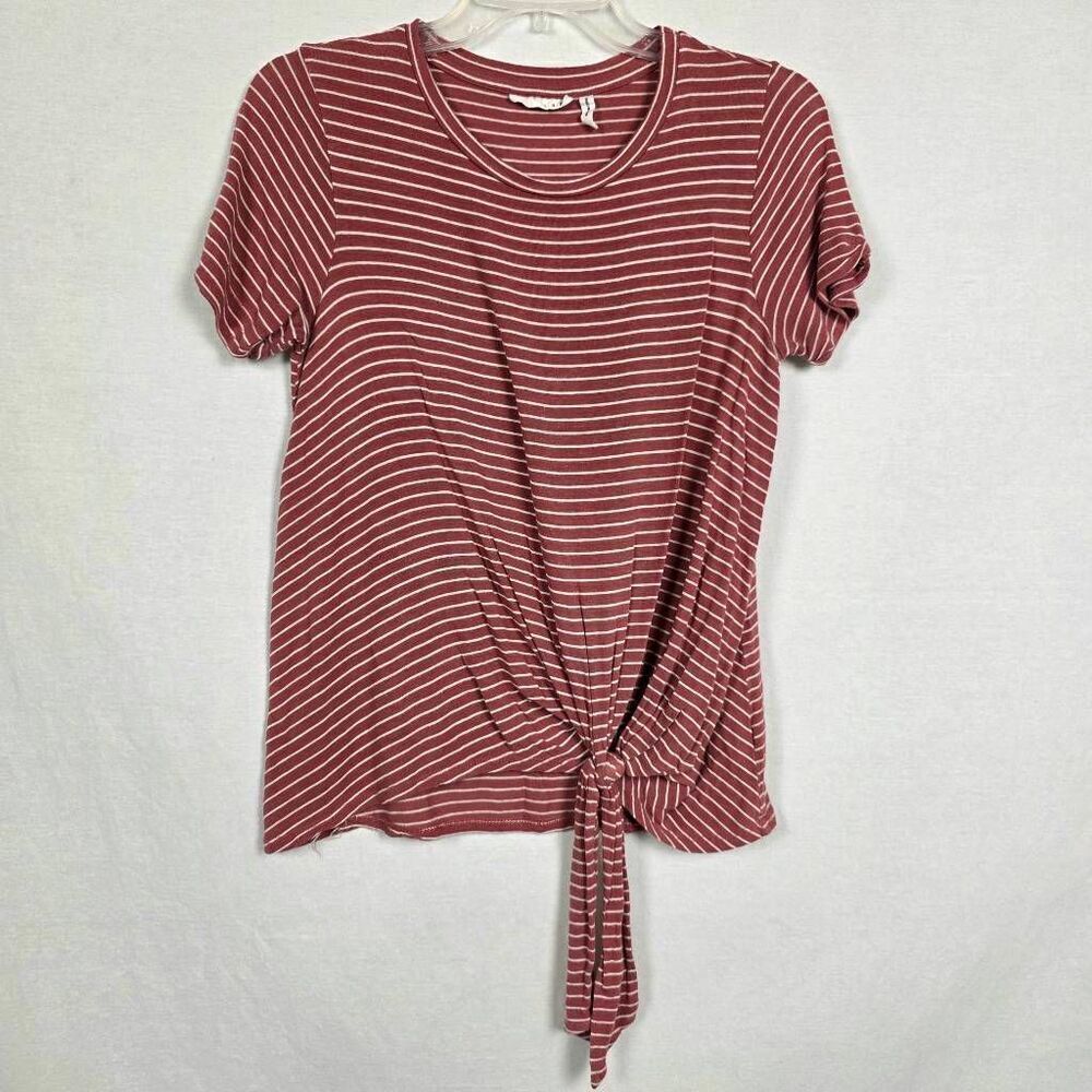 LUQ Womens Striped Front Tie Top Red White S